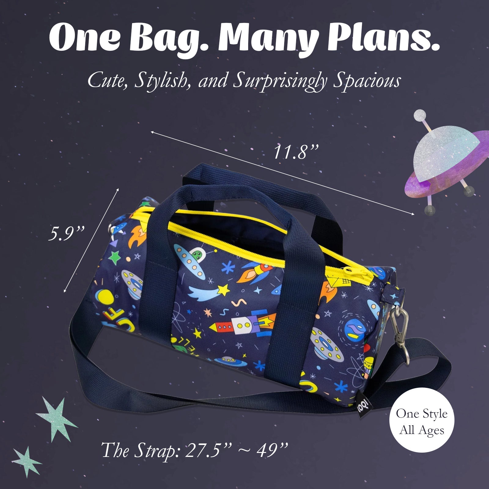 LOQI Kids SPACE Ufo Recycled Medium Weekender, Tote Bag, Crossbody Bag