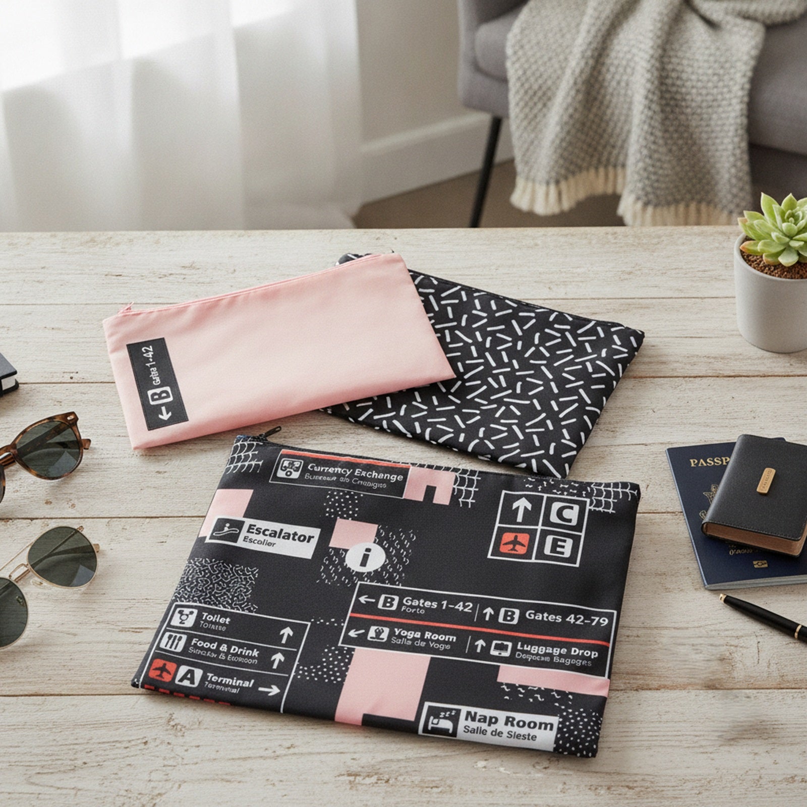 LOQI AIRPORT Icons Zip Pockets, Travel Pouches