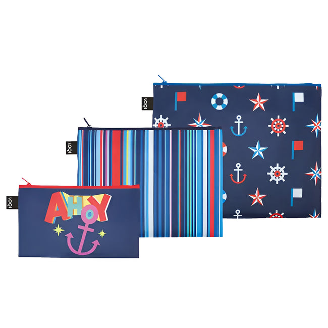 LOQI NAUTICAL Stripes Classical Zip Pockets, Travel Pouches