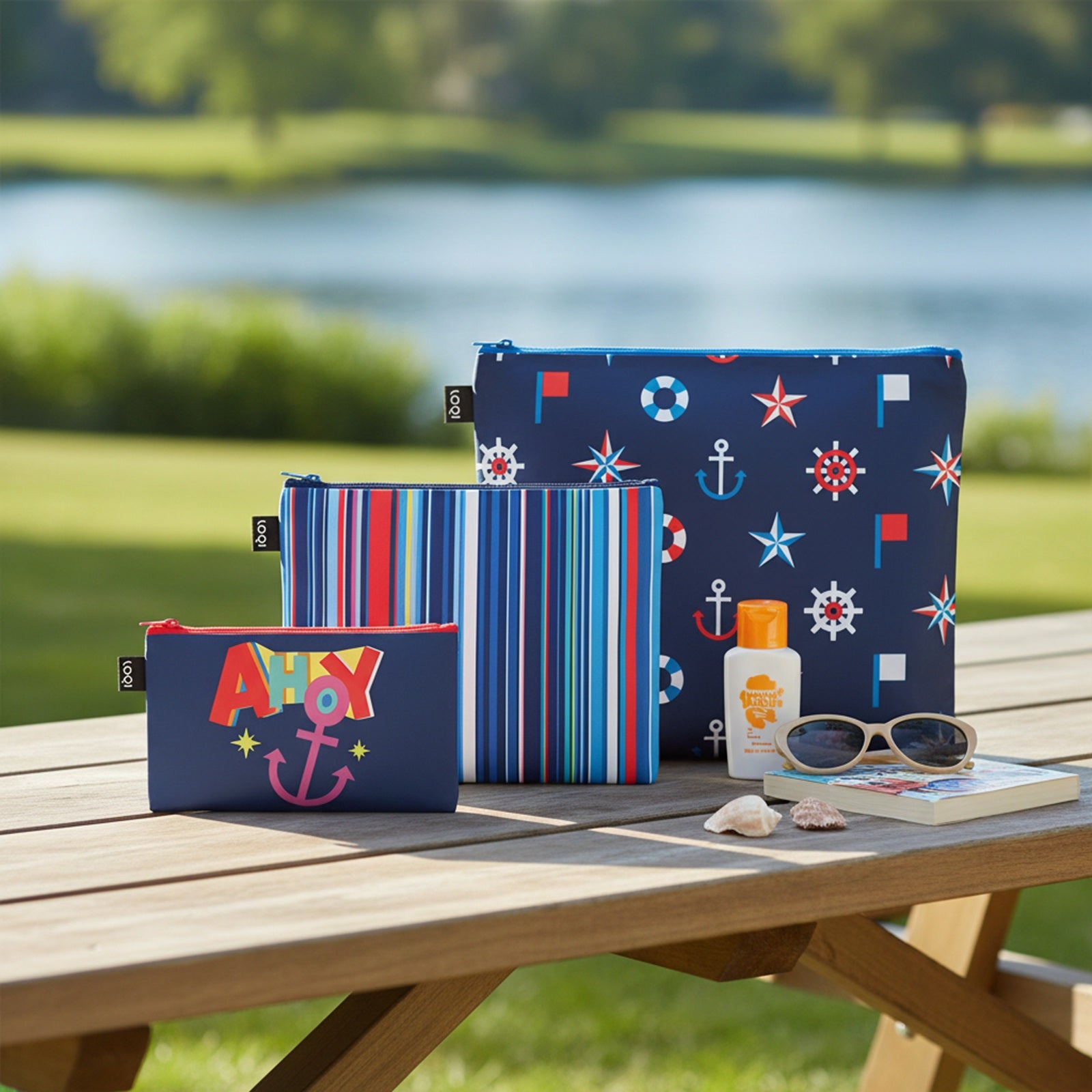 LOQI NAUTICAL Stripes Classical Zip Pockets, Travel Pouches