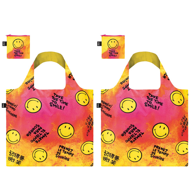 LOQI SMILEY Take The Time To Smile Recycled Reusable Shopping Bag (Set of 2)