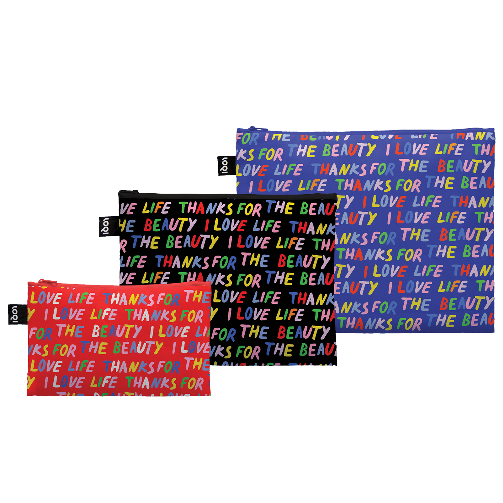 LOQI LOVE LIFE Recycled Zip Pockets, Travel Pouches