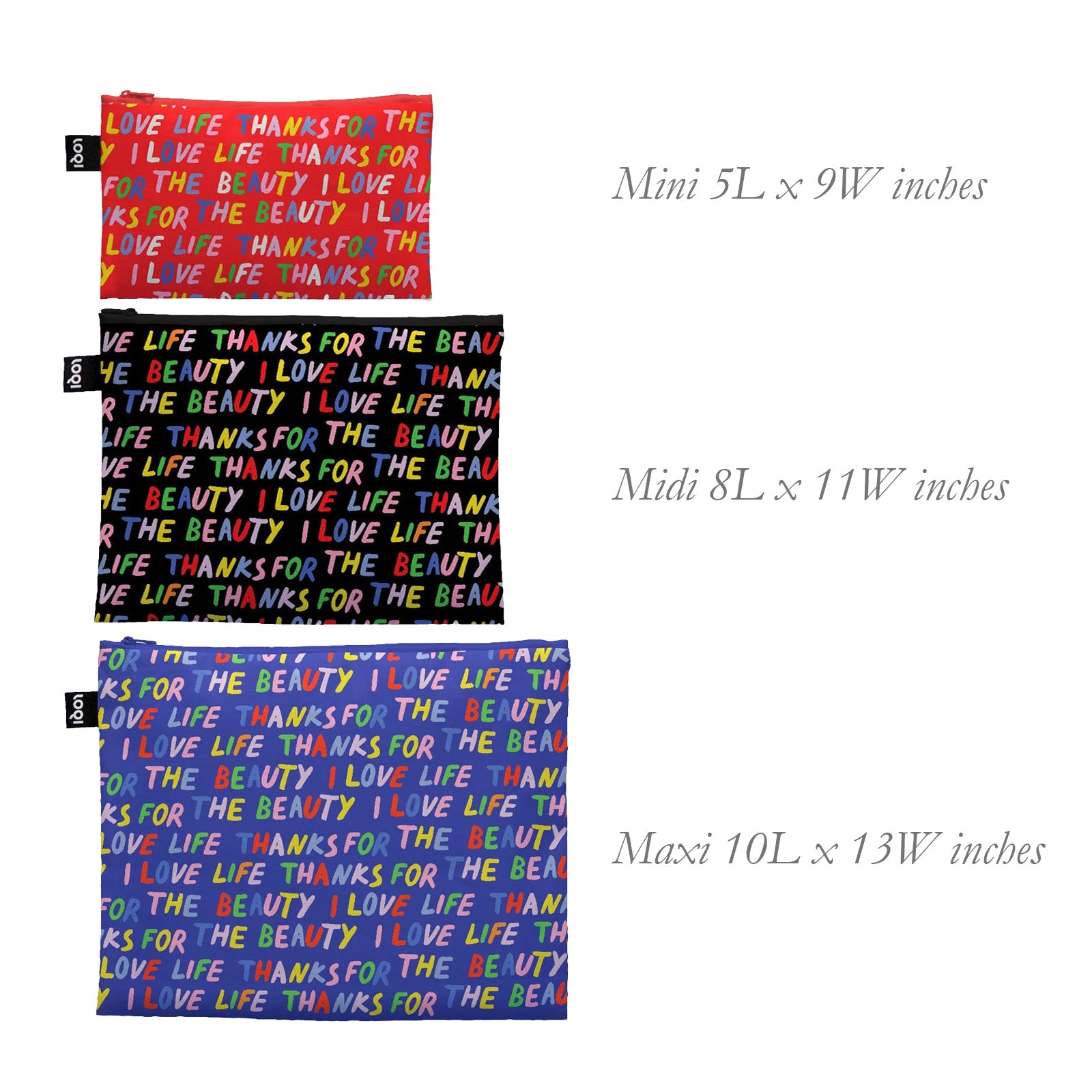 LOQI LOVE LIFE Recycled Zip Pockets, Travel Pouches