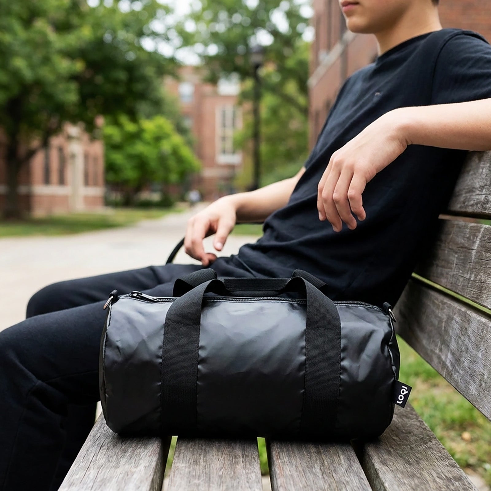 LOQI LOVE LIFE Metallic Black Medium Weekender, Handbag, Crossbody Bag