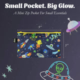 LOQI Kids SPACE Ufo Recycled Mini Zip Pocket, Pencil Pouch, Snack Bag, Travel Pouch (Set of 3)