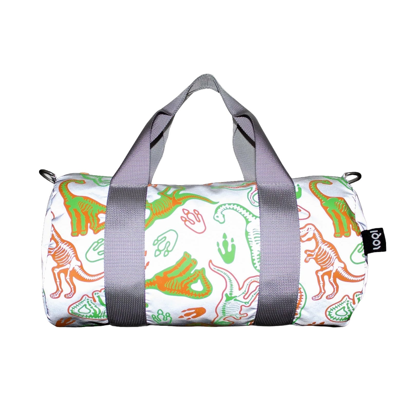 LOQI Kids DINOSAUR Skeleton Reflective Medium Weekender, Tote Bag, Crossbody Bag