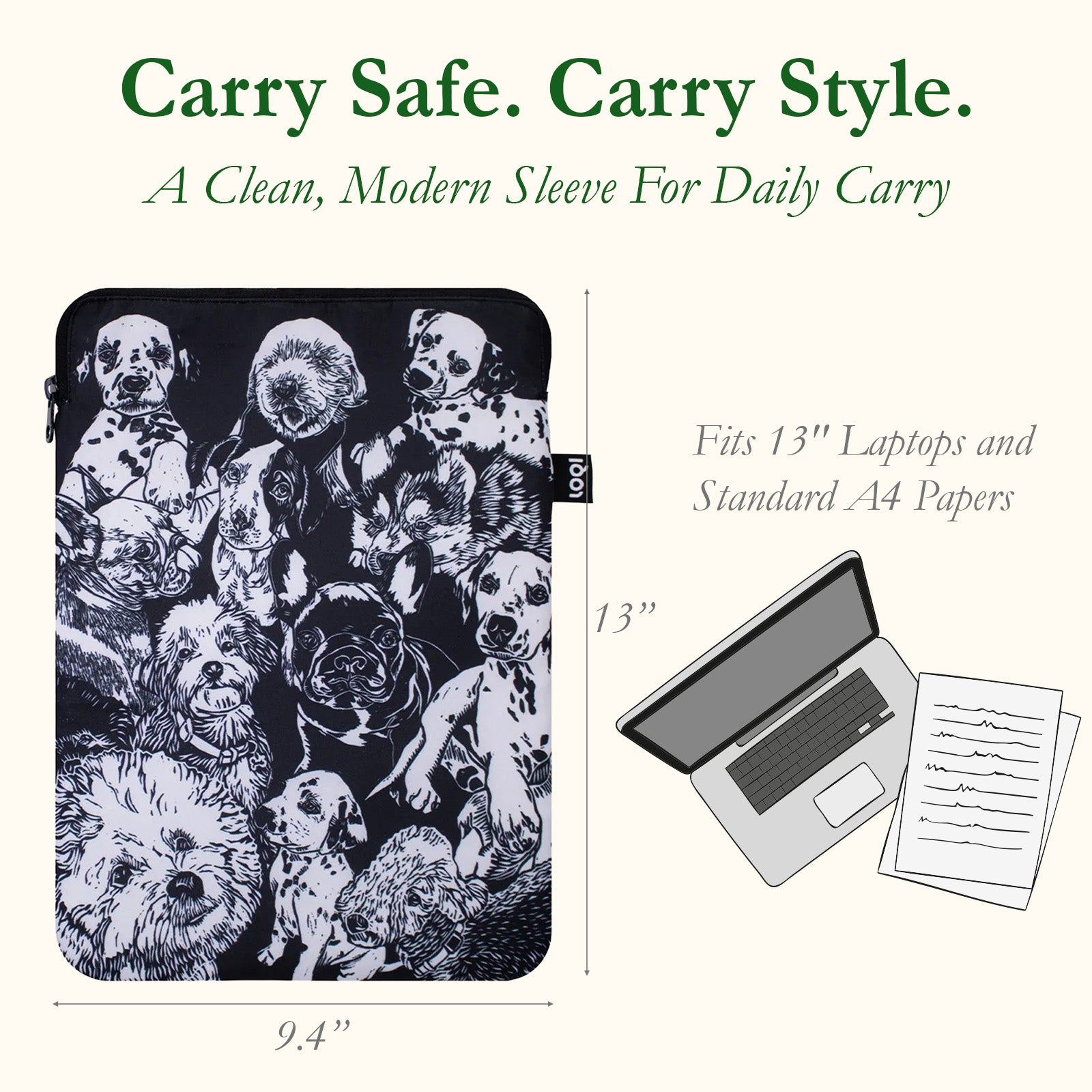 LOQI RED POPPY BEE Dogs Recycled Laptop Sleeve