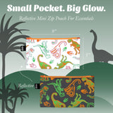 LOQI Kids DINOSAUR Skeleton Reflective Mini Zip Pocket, Pencil Pouch, Snack Bag, Travel Pouch (Set of 3)