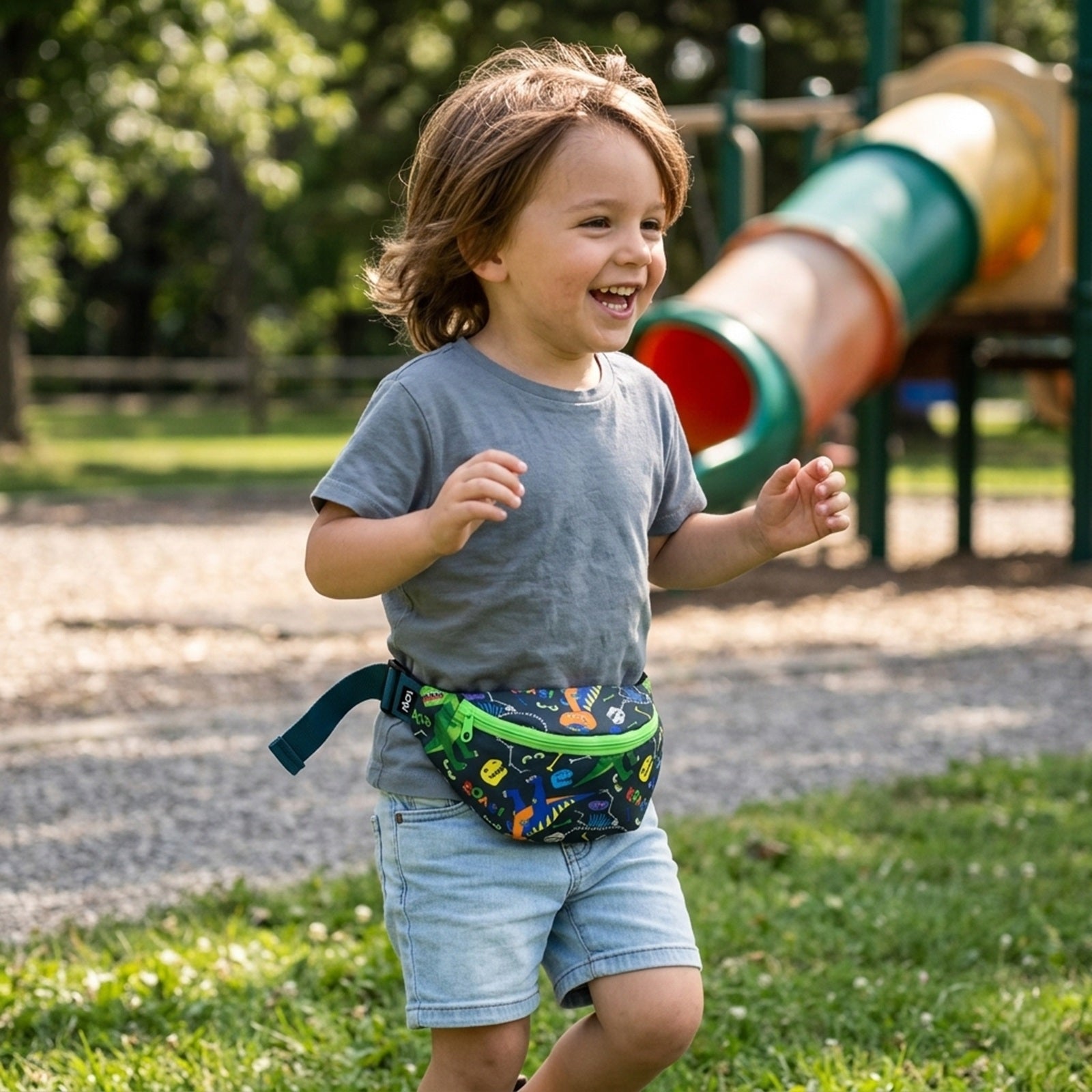 Kids Fanny Pack, Crossbody Bag, Sling Bag, LOQI DINOSAUR Roar Recycled Medium Bumbag, Belt Bag