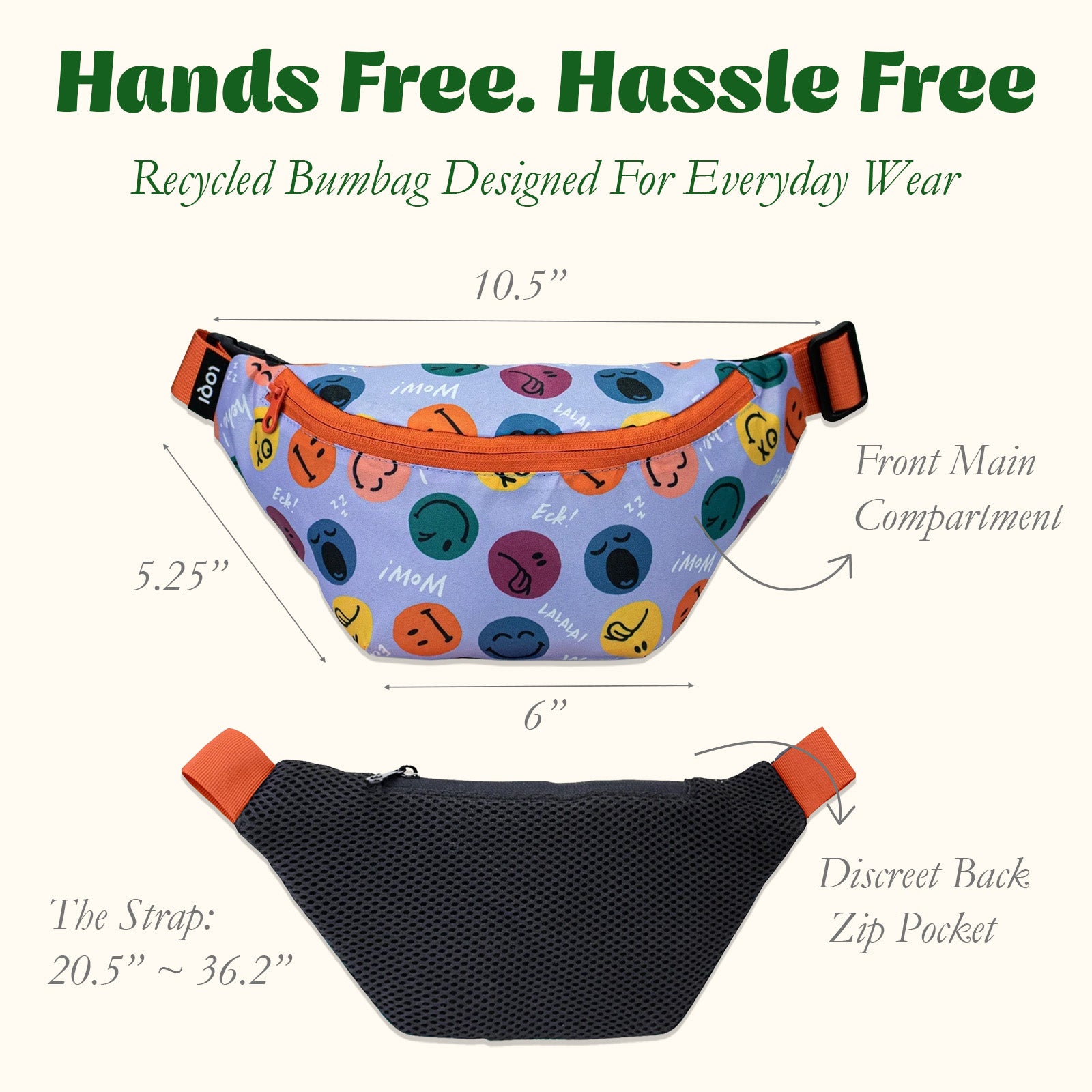 LOQI SMILEY Boys and Girls Recycled Fanny Pack, Bumbag, Belt Bag, Crossbody Bag