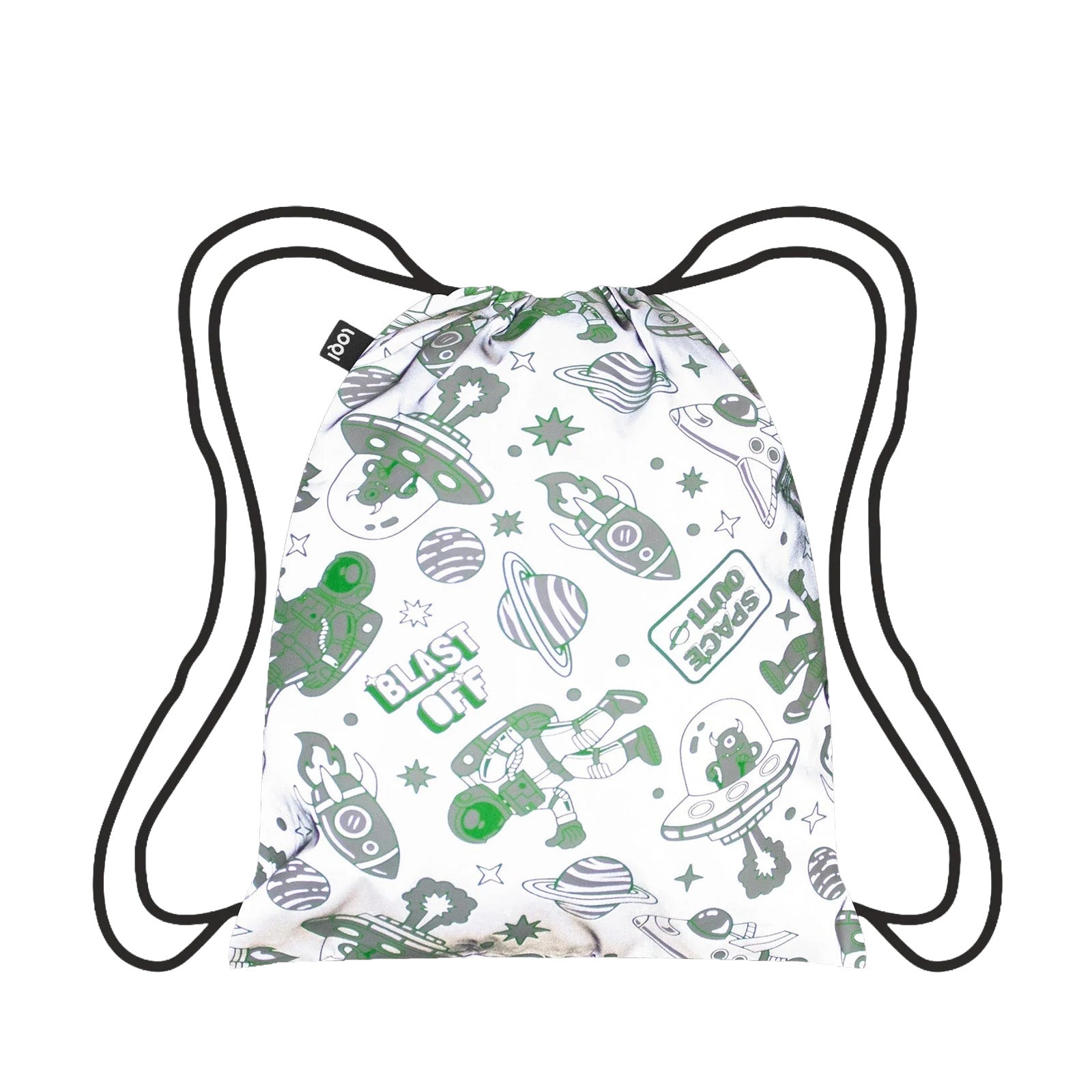 LOQI Kids SPACE Out Reflective Medium Backpack, Drawstring Bag