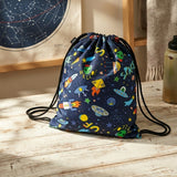 LOQI Kids SPACE Ufo Recycled Medium Backpack, Drawstring Bag