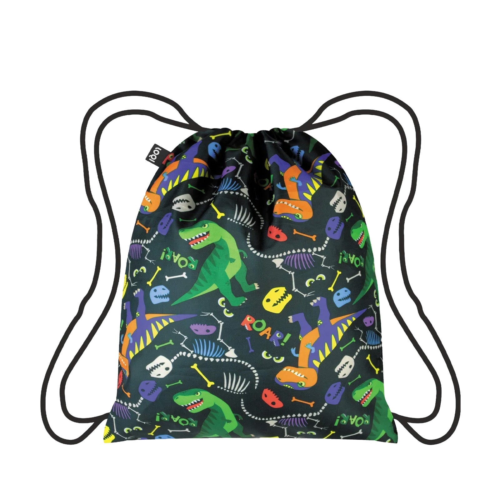 LOQI Kids DINOSAUR Roar Recycled Medium Backpack, Drawstring Bag