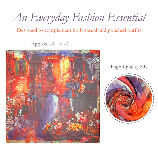 Wrapables Lightweight Mulberry Silk Square Scarf, New Impressionism