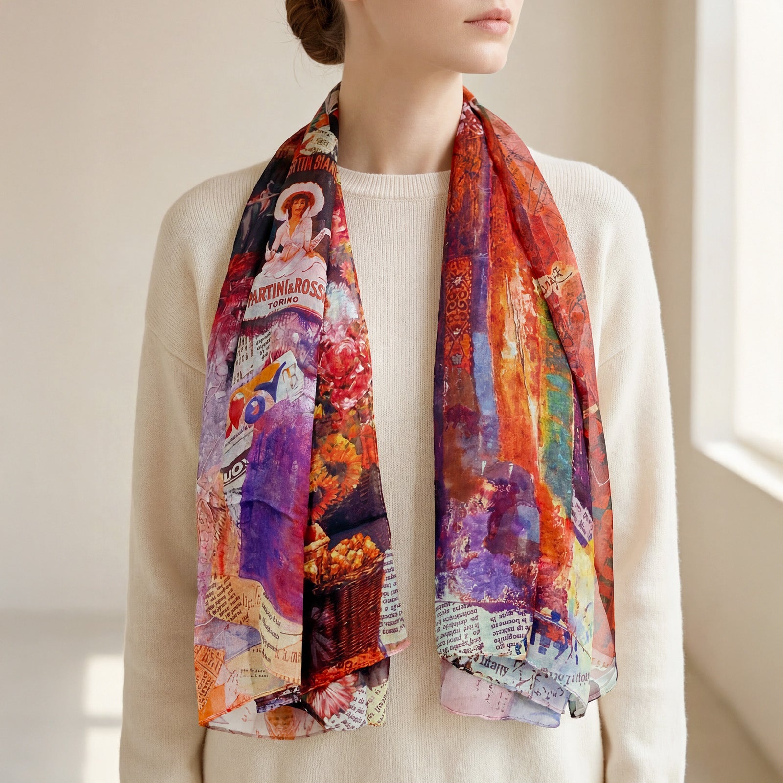 Wrapables Lightweight Mulberry Silk Square Scarf, New Impressionism