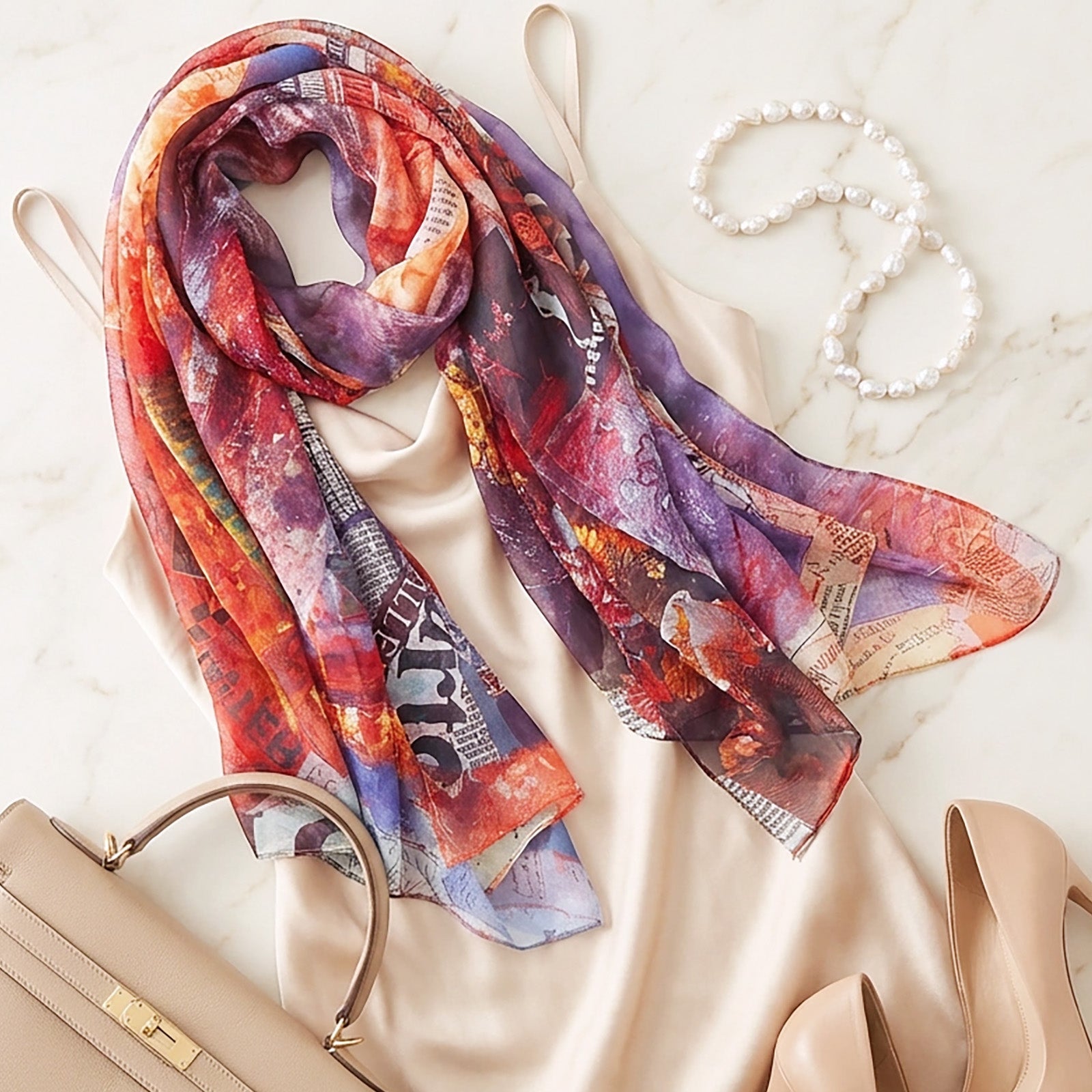 Wrapables Lightweight Mulberry Silk Square Scarf, New Impressionism