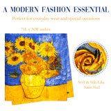 Wrapables Silk Like Satin Polyester Large Scarf Wrap, Sunflowers Blue-Gold