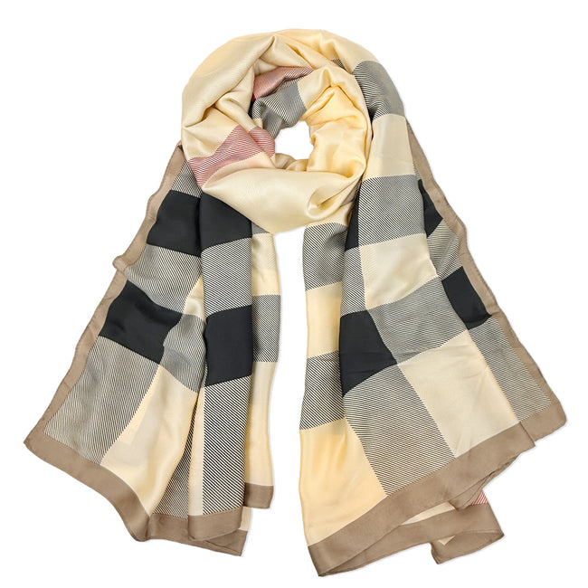 Wrapables Silk Like Satin Polyester Large Scarf Wrap, Classic Plaid