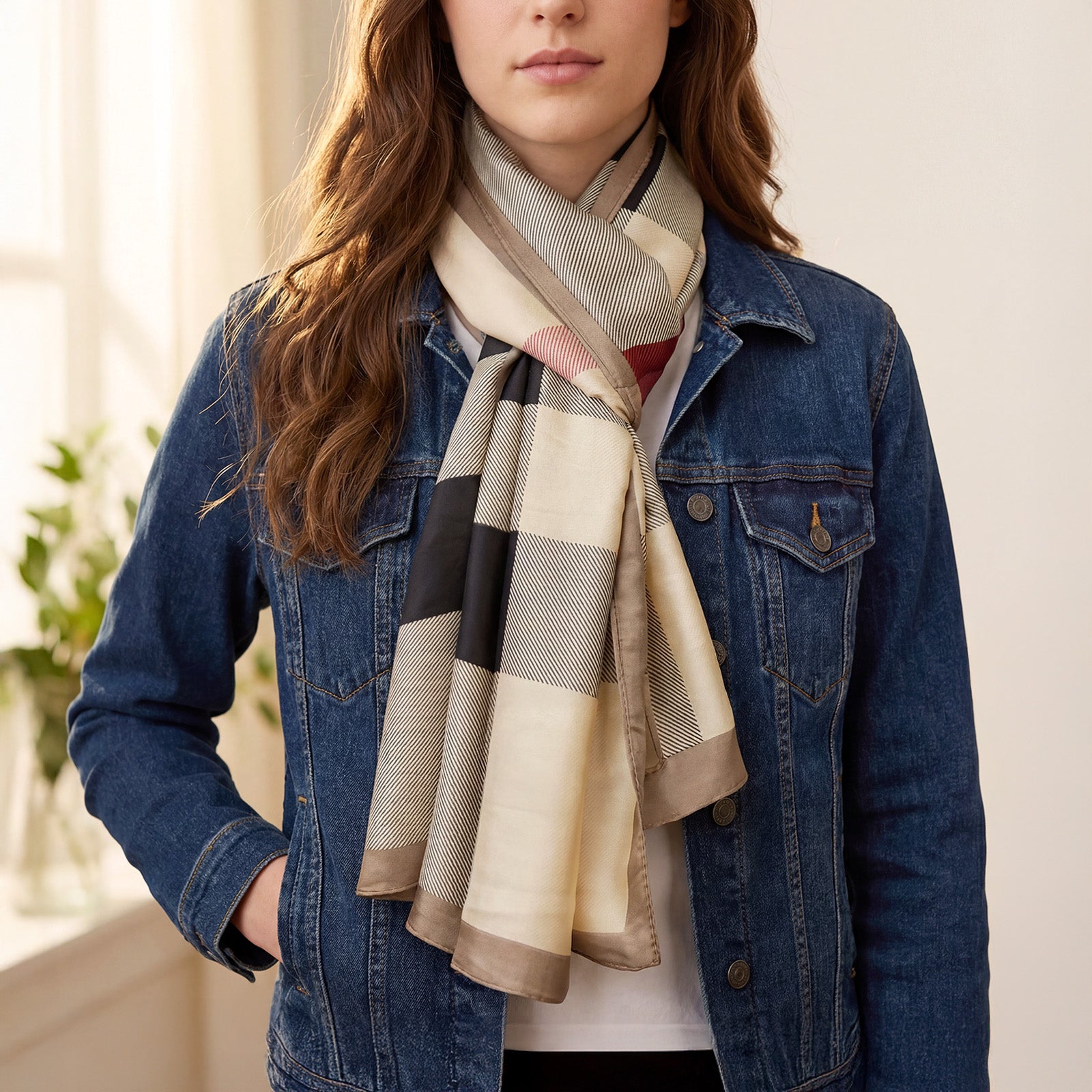 Wrapables Silk Like Satin Polyester Large Scarf Wrap, Classic Plaid