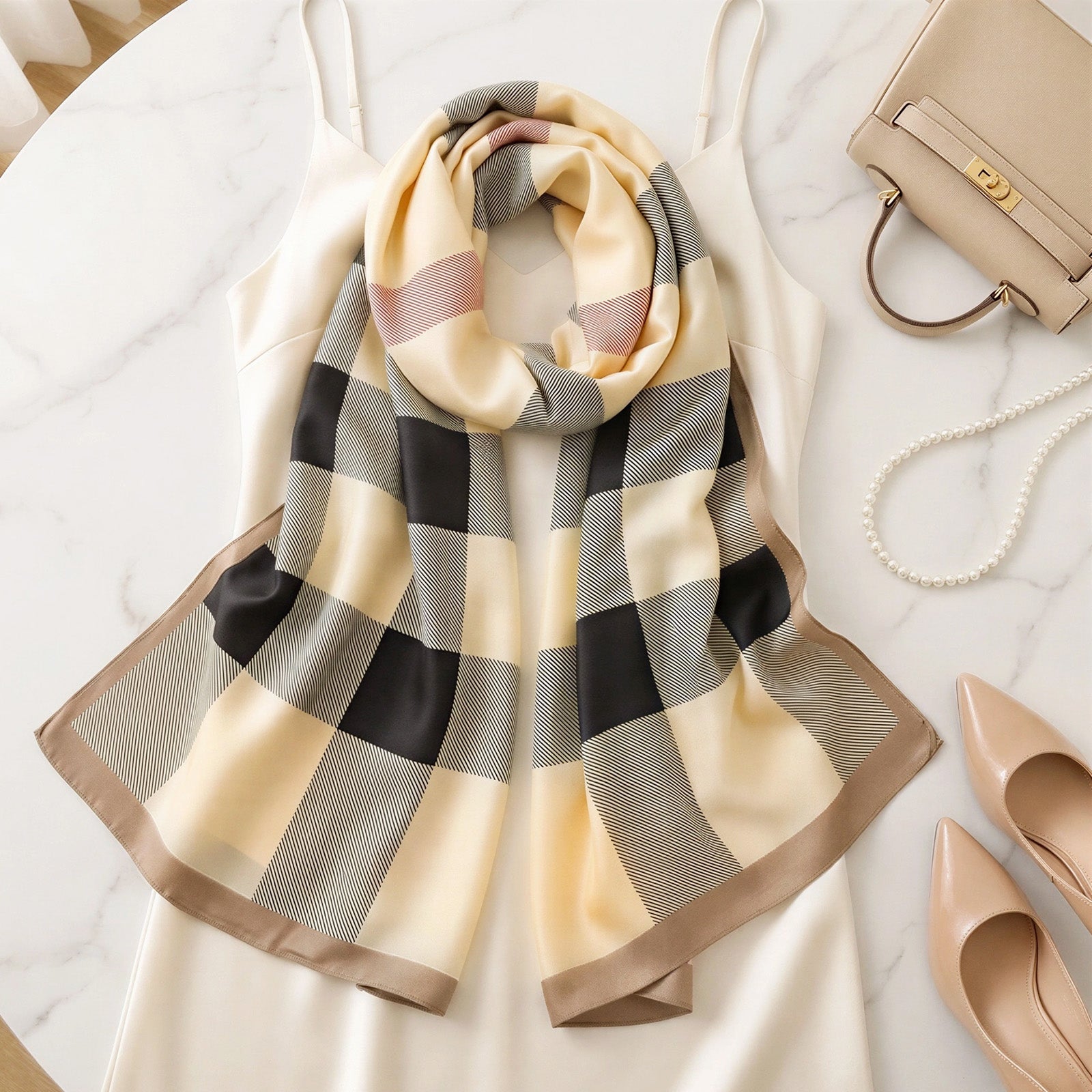 Wrapables Silk Like Satin Polyester Large Scarf Wrap, Classic Plaid