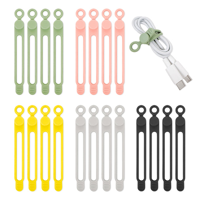 Wrapables Reusable Silicone Cable Cord Ties, Cord Organizer, Management, Bundling (Set of 20)