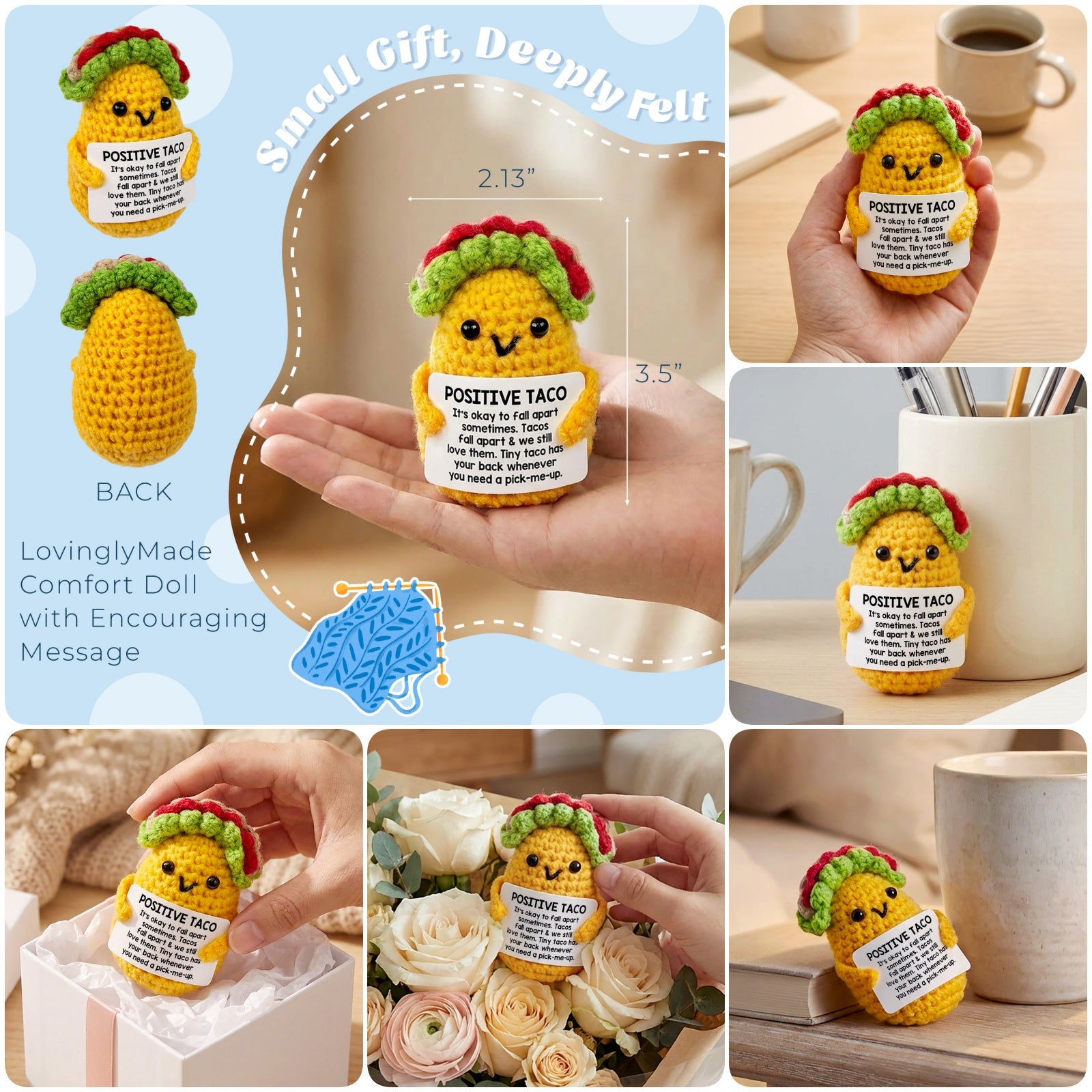 Wrapables Emotional Support and Inspirational Gift, Crochet Doll with Positive Words Card, For Valentines Day, Appreciation, Inspiration