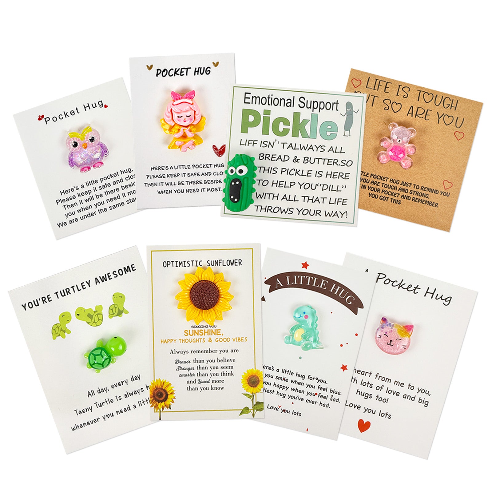 Wrapables Pocket Hug Tokens, Emotional Support and Inspirational Gift with Positive Words Card (Set of 8)