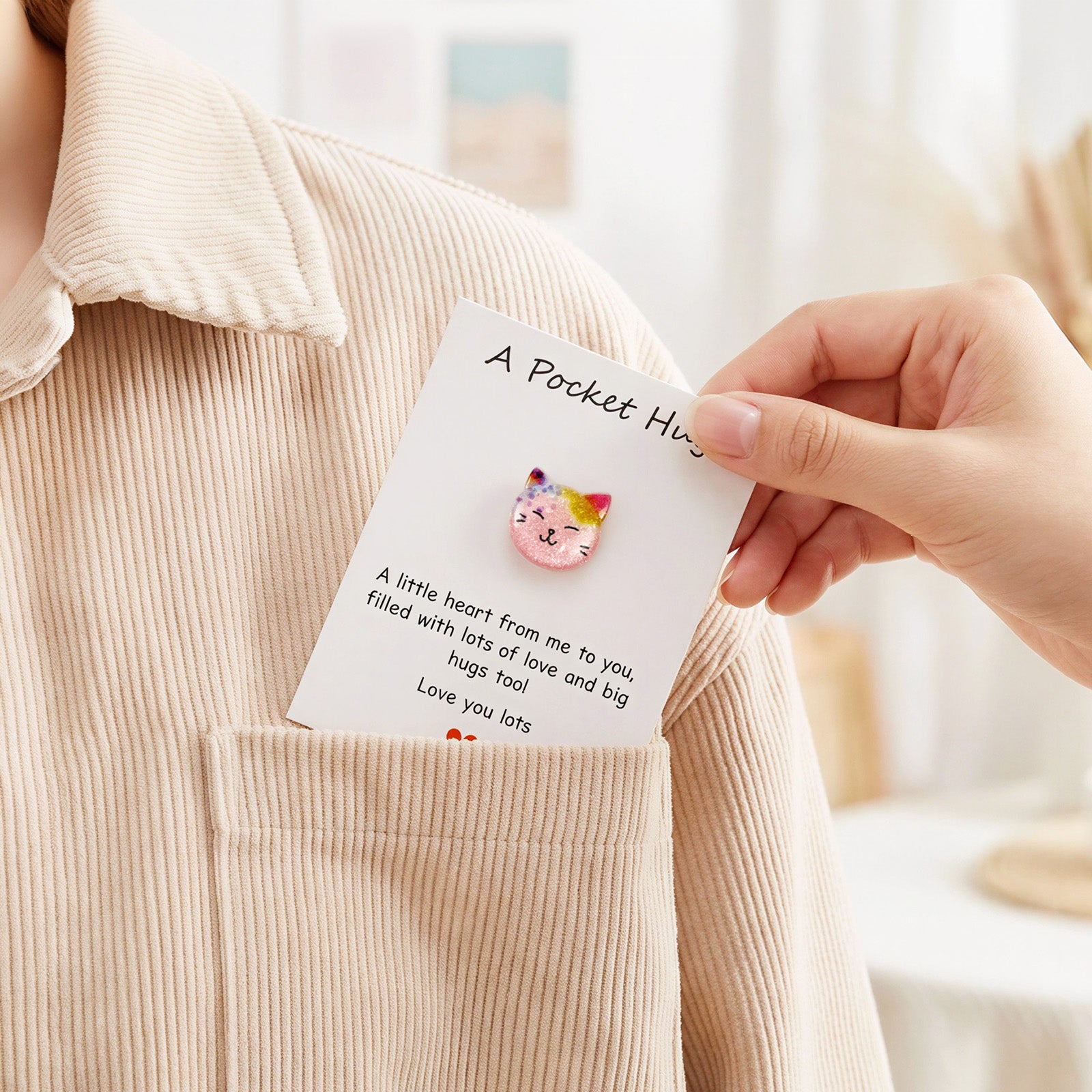 Wrapables Pocket Hug Tokens, Emotional Support and Inspirational Gift with Positive Words Card (Set of 8)