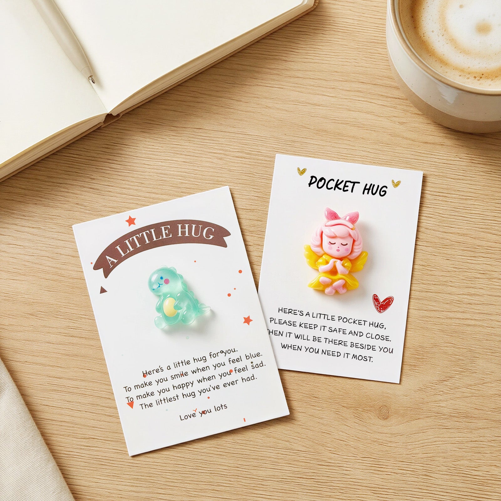 Wrapables Pocket Hug Tokens, Emotional Support and Inspirational Gift with Positive Words Card (Set of 8)