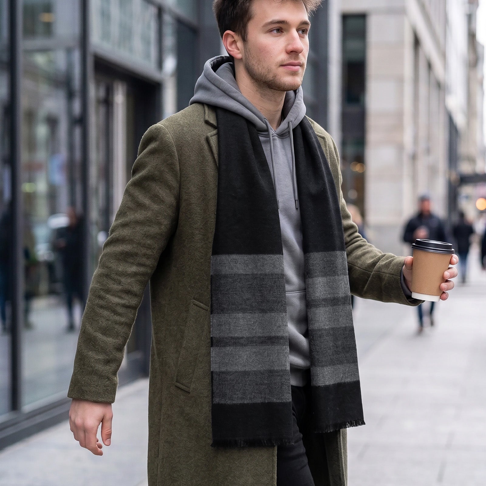 Wrapables Mens Soft Winter Warm Wool Blend Long Scarf, Dark Gray Plaid