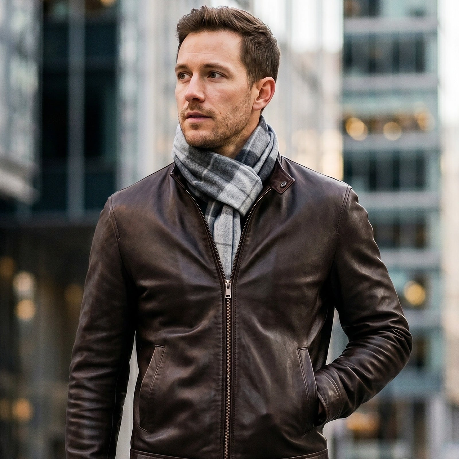 Wrapables Mens Soft Winter Warm Wool Blend Long Scarf, Gray Plaid