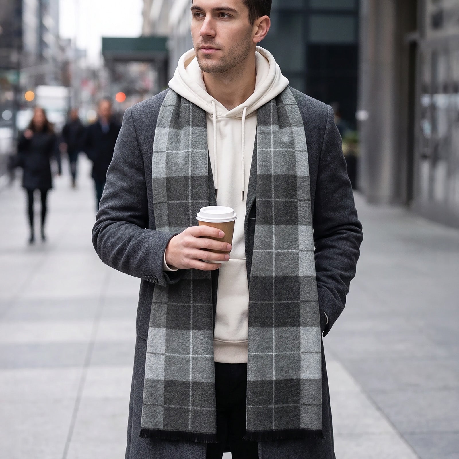 Wrapables Mens Soft Winter Warm Wool Blend Long Scarf, Gray Plaid