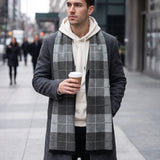 Wrapables Mens Soft Winter Warm Wool Blend Long Scarf, Gray Plaid