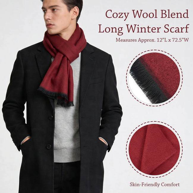 Wrapables Mens Soft Winter Warm Wool Blend Long Scarf, Wine Red