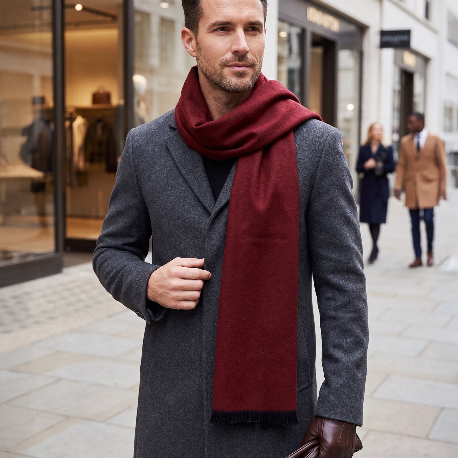 Wrapables Mens Soft Winter Warm Wool Blend Long Scarf, Wine Red
