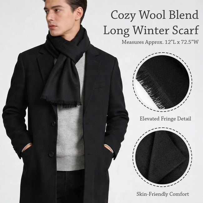 Wrapables Mens Soft Winter Warm Wool Blend Long Scarf, Black