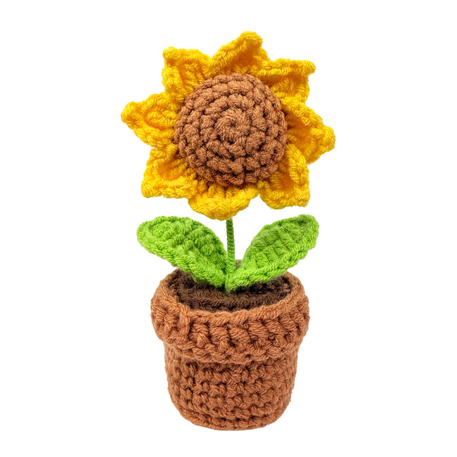 Wrapables Crochet Artificial Flowers, Knitted Potted Plants For Home and Office Decoration, Sunflower