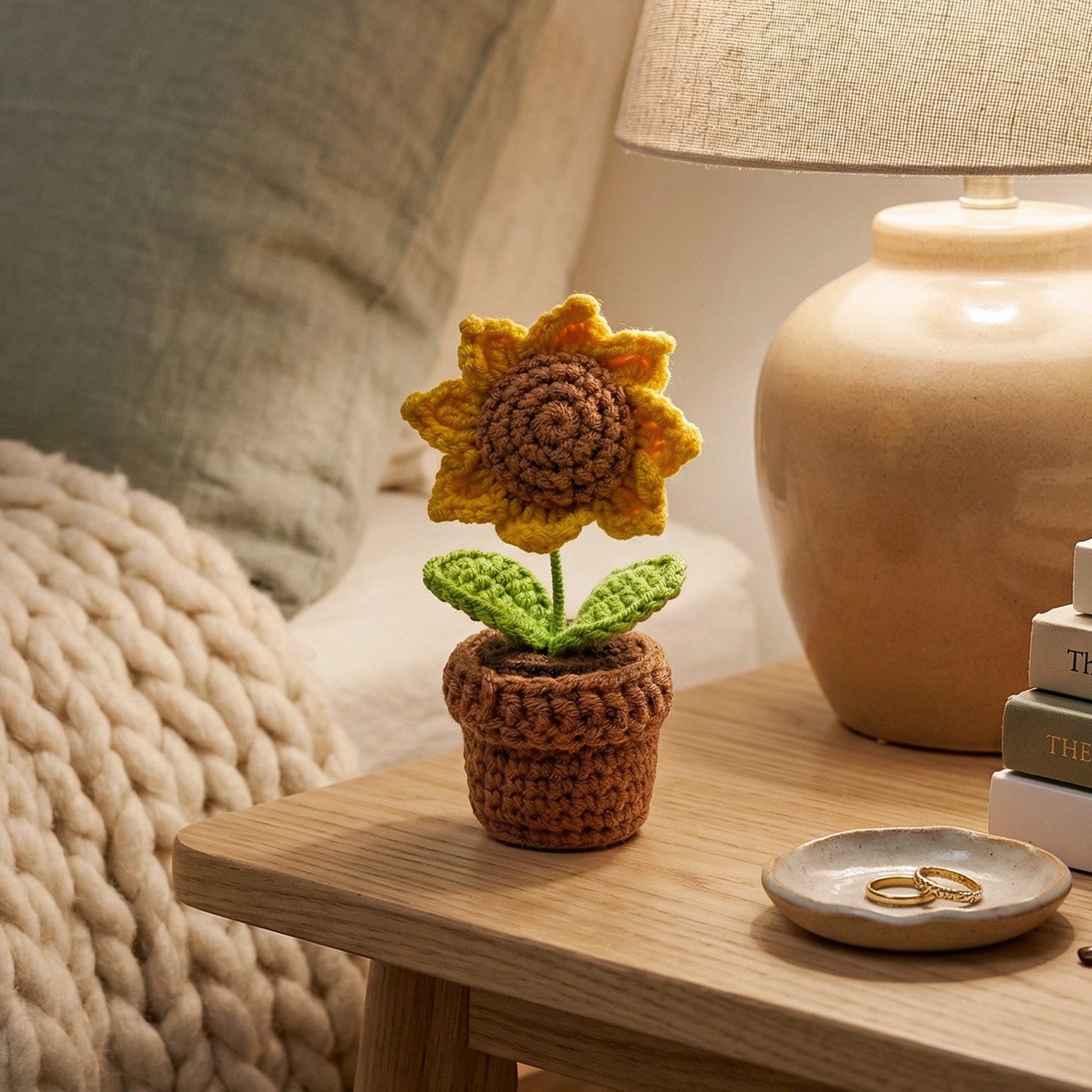 Wrapables Crochet Artificial Flowers, Knitted Potted Plants For Home and Office Decoration, Mother's Day Gift, Sunflower