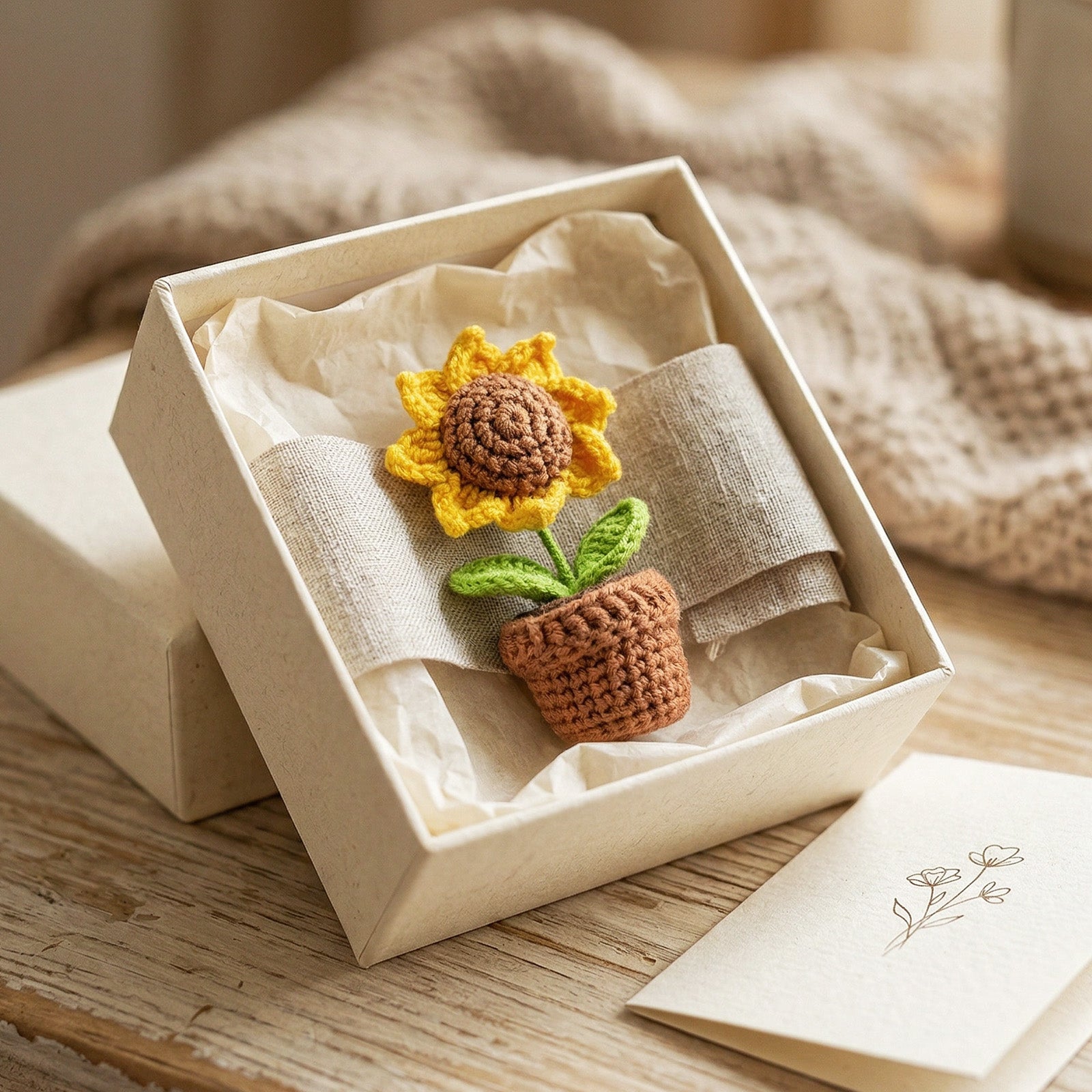 Wrapables Crochet Artificial Flowers, Knitted Potted Plants For Home and Office Decoration, Mother's Day Gift, Sunflower
