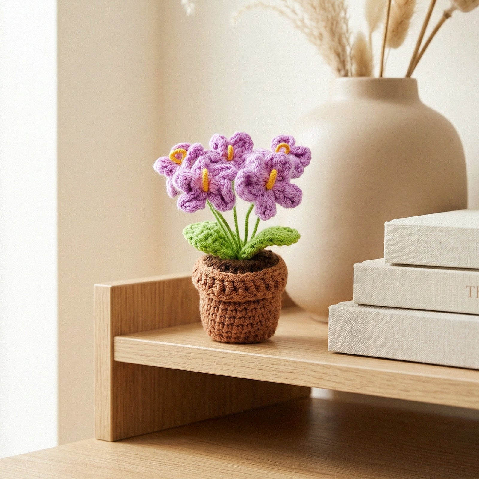 Wrapables Crochet Artificial Flowers, Knitted Potted Plants For Home and Office Decoration, Mother's Day Gift, Forget Me Not Purple
