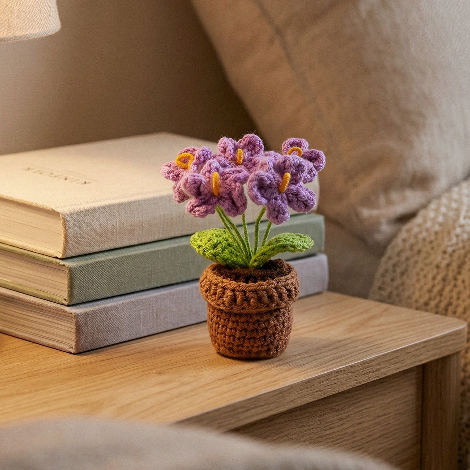 Wrapables Crochet Artificial Flowers, Knitted Potted Plants For Home and Office Decoration, Mother's Day Gift, Forget Me Not Purple