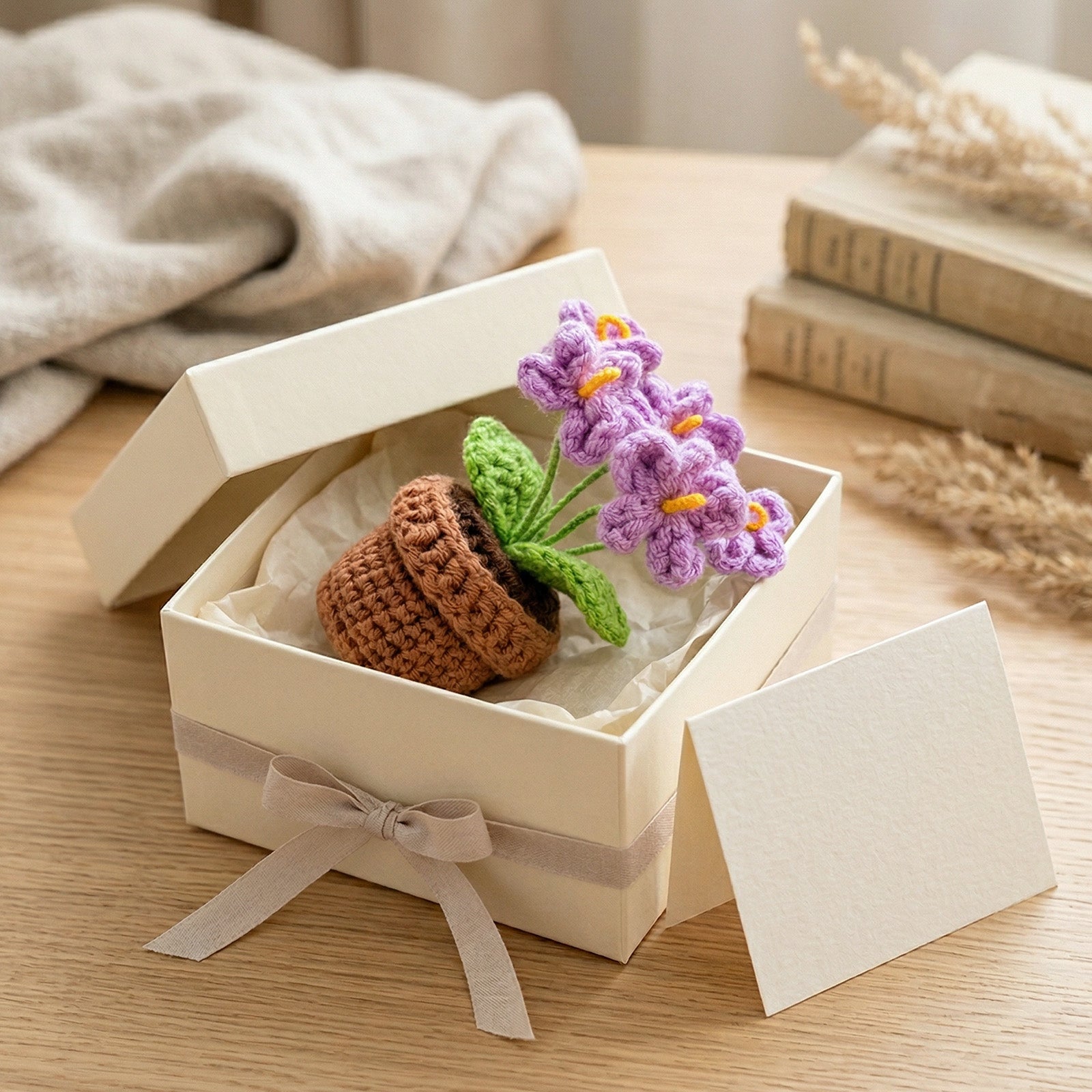 Wrapables Crochet Artificial Flowers, Knitted Potted Plants For Home and Office Decoration, Mother's Day Gift, Forget Me Not Purple