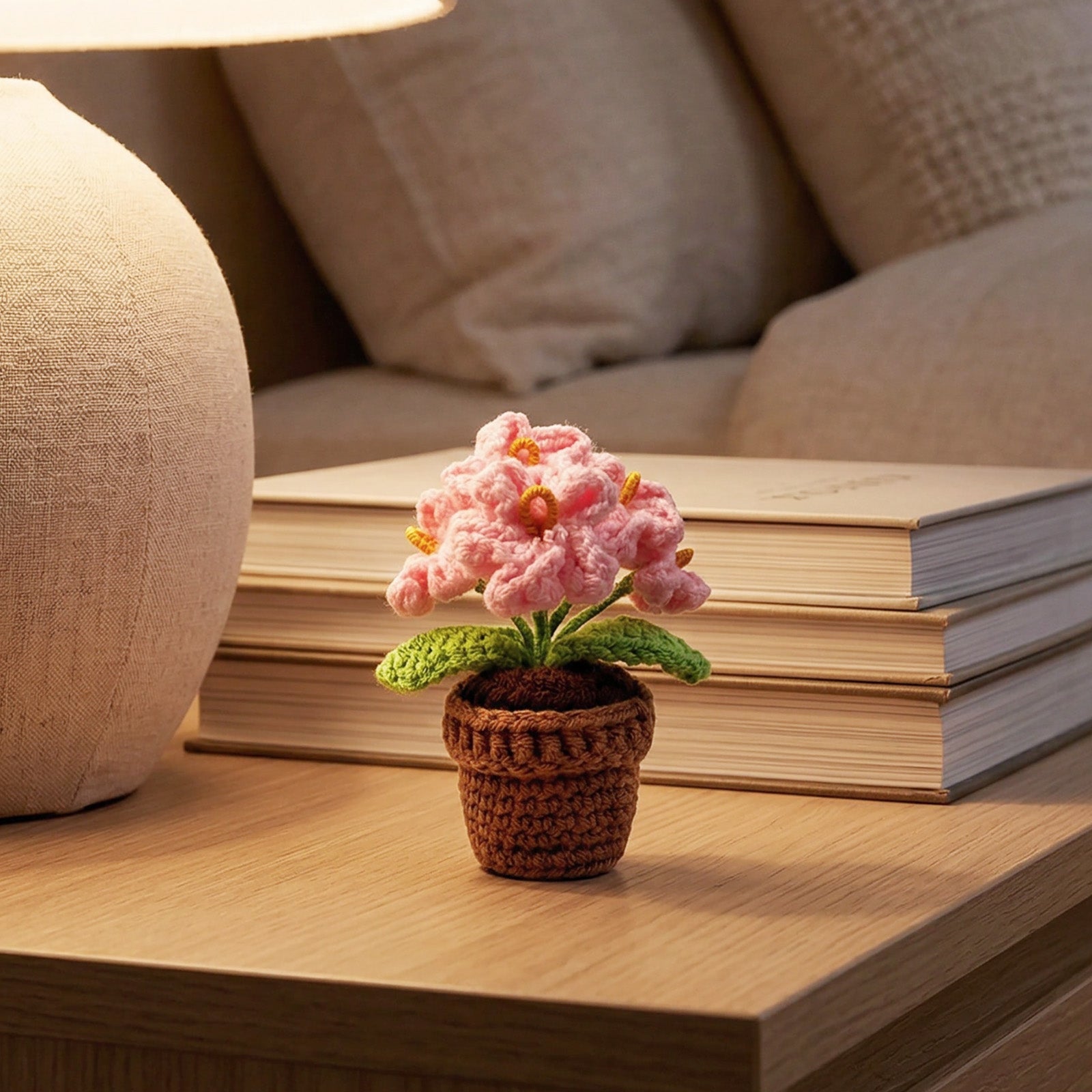 Wrapables Crochet Artificial Flowers, Knitted Potted Plants For Home and Office Decoration, Mother's Day Gift, Forget Me Not Pink