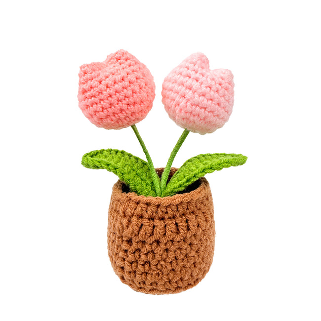 Wrapables Crochet Artificial Flowers, Knitted Potted Plants For Home and Office Decoration, Tulips
