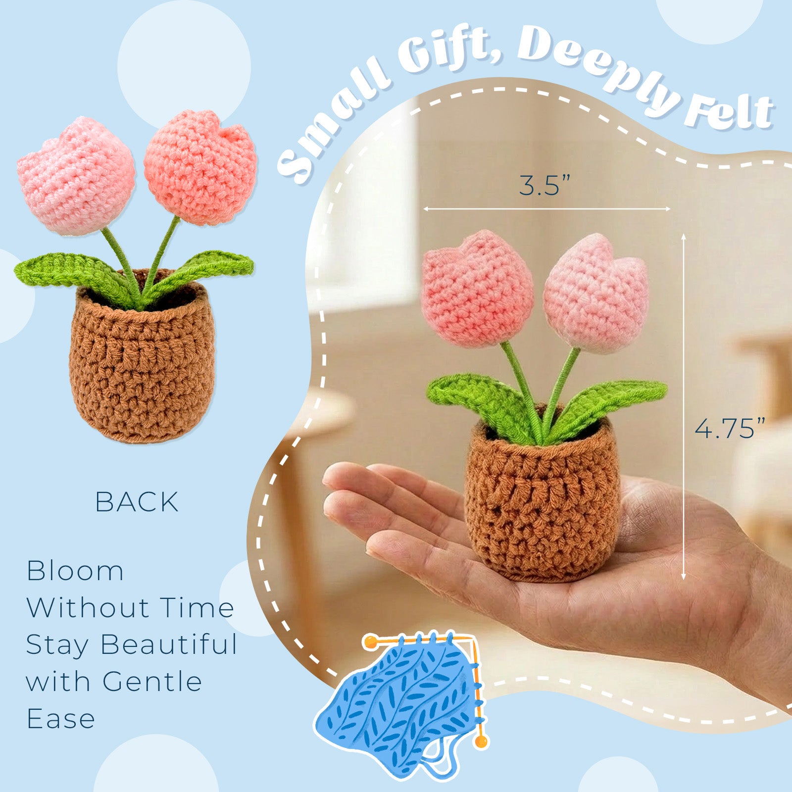 Wrapables Crochet Artificial Flowers, Knitted Potted Plants For Home and Office Decoration, Mother's Day Gift, Tulips