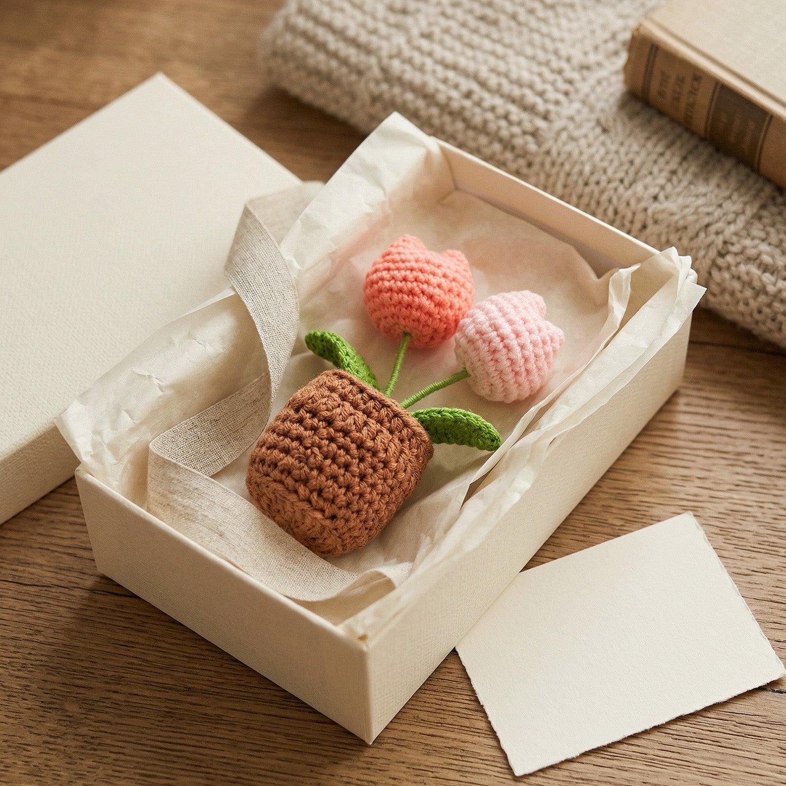 Wrapables Crochet Artificial Flowers, Knitted Potted Plants For Home and Office Decoration, Mother's Day Gift, Tulips