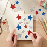 Wrapables Red White and Blue Glitter Self-Adhesive Foam Star Stickers, Patriotic Stickers for 4th of July, Memorial Day (210pcs)