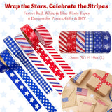 Wrapables Red White and Blue Patriotic Washi Tape Set for Memorial Day, Veterans Day, Presidents Day, Independence Day (6 Rolls)