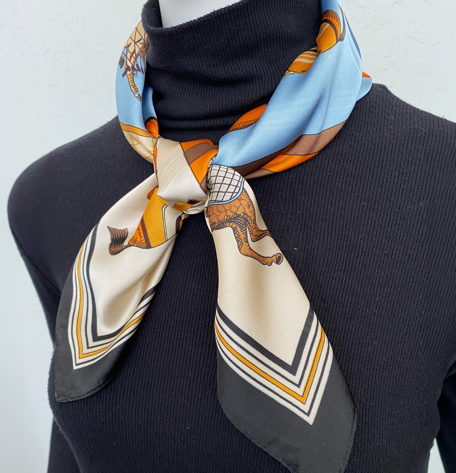 Wrapables 2 Piece Silky Feeling Satin Neckerchief Scarf Set, 26.5" Square Scarf Value Pack, Regal Equestrian