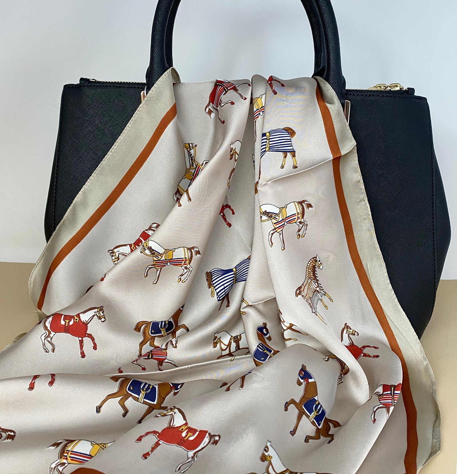 Wrapables 2 Piece Silky Feeling Satin Neckerchief Scarf Set, 26.5" Square Scarf Value Pack, Regal Equestrian